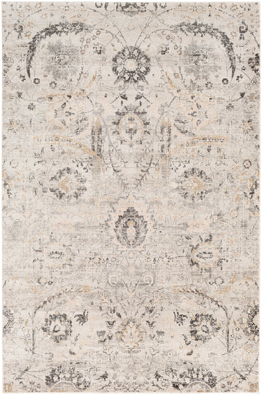 Indigo Traditional Vintage Oriental Black, Charcoal & Mustard Rug - Design IGO2318 - Medium Plus 127x170 cm (4'2'' x 5'7'')