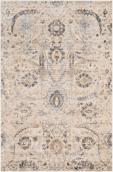 Indigo Traditional Vintage Oriental Beige, Charcoal & Black Rug - Medium Plus 127x170 cm (4'2'' x 5'7'')