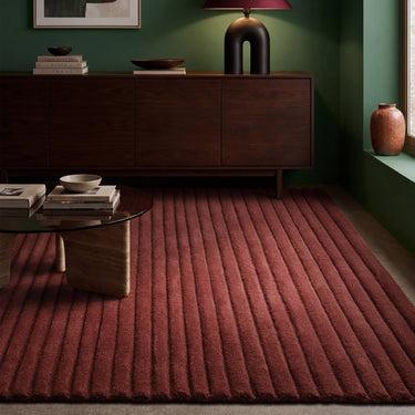 Linie Burgundy Hand-Woven Wool Ribbed Textured Rug - lifestyle view