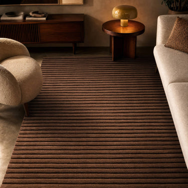 Linie Cocoa Brown Hand-Woven Wool Ribbed Textured Rug - lifestyle view