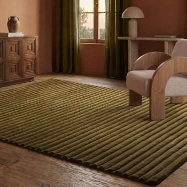 Linie Forest Green Hand-Woven Wool Ribbed Textured Rug - lifestyle view