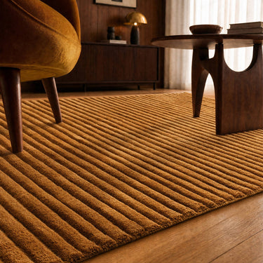 Linie Gold Hand-Woven Wool Ribbed Textured Rug - lifestyle view
