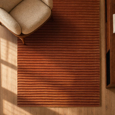 Linie Rust Hand-Woven Wool Ribbed Textured Rug - lifestyle view