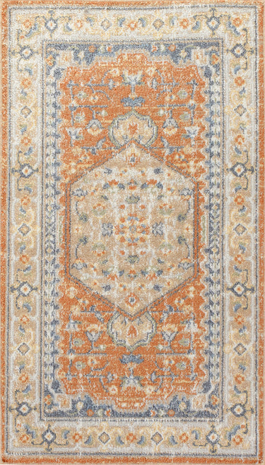Lillian Traditional Washable Vintage Oriental Orange, Ivory & Blue Rug - X-Small Plus 66x115 cm (2'2'' x 3'9'')