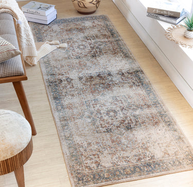 Lillian Traditional Washable Runner Vintage Oriental Orange, Light Grey & Ivory Rug
