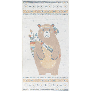Lillian Kids Washable Beige, Brown & Blue Rug - Small 80x150 cm (2'7'' x 4'11'')