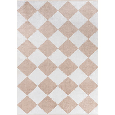 Lillian Geometric Washable Vintage Oriental Brown & Off-White Rug - Large Plus 160x213 cm (5'3'' x 7')