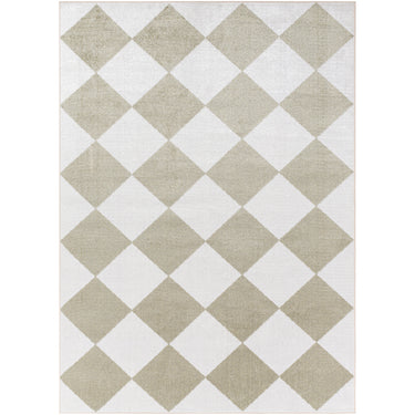 Lillian Geometric Washable Vintage Oriental Green, Off-White & Olive Rug - Large Plus 160x213 cm (5'3'' x 7')