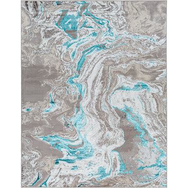 Lustro Modern Abstract Blue, Medium Grey & Ivory Rug - Medium 120x170 cm (3'11'' x 5'7'')