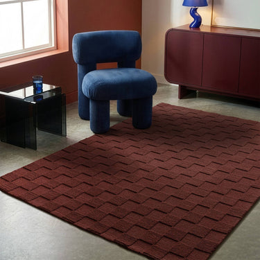 Mercer Burgundy Hand-Woven Wool Checkerboard Rug - lifestyle view