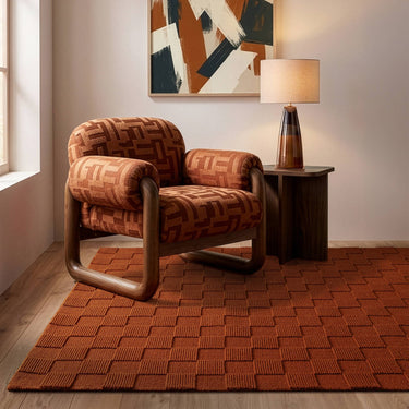 Mercer Rust Hand-Woven Wool Checkerboard Rug - lifestyle view