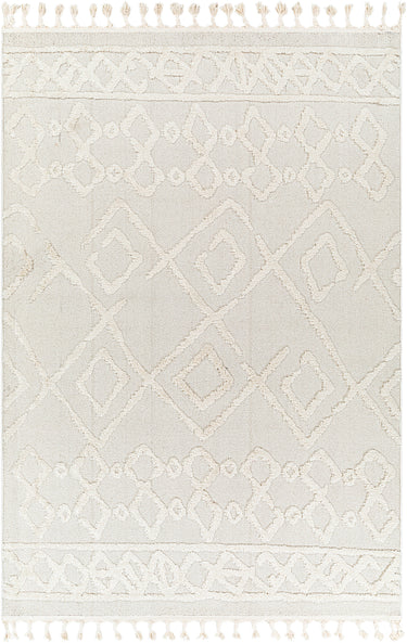 Nora Geometric High Pile Fringe Berber Neutral & Ivory Rug - Design NOA2300 - Large Plus 160x213 cm (5'3'' x 7')