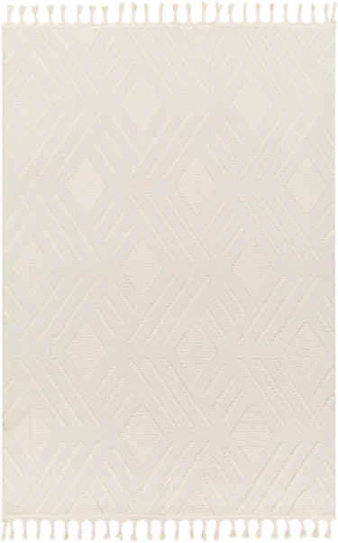 Nora Geometric High Pile Fringe Berber Neutral, Light Grey & Ivory Rug - Large 140x200 cm (4'7'' x 6'7'')