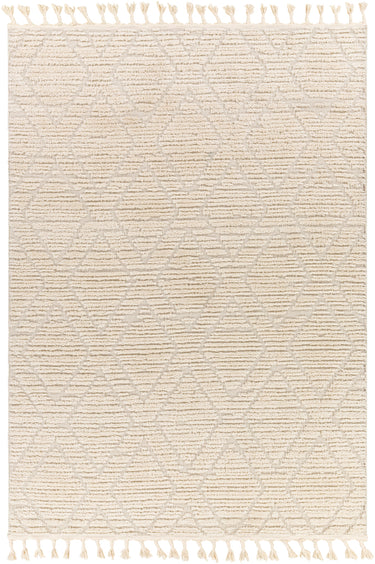 Nora Geometric High Pile Fringe Berber Neutral & Ivory Rug - Design NOA2308 - Large Plus 160x213 cm (5'3'' x 7')
