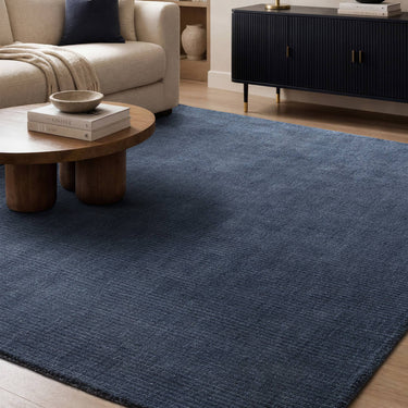 Rowan Navy Blue Hand-Woven Recycled Polyester Plain Rug