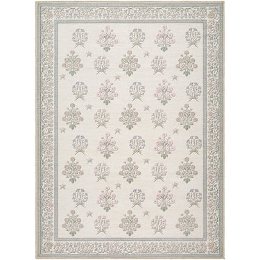 Thistle Floral Washable Modern Ivory, White & Green Rug - Large Plus 160x220 cm (5'3'' x 7'3'')