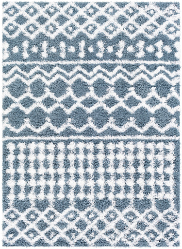 Urban Shaggy Geo Geometric Blue, Denim & White Rug - Medium Plus 130x170 cm (4'3'' x 5'7'')