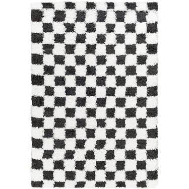 Urban Shaggy Check Modern Black & White Rug - Large Plus 160x220 cm (5'3'' x 7'3'')