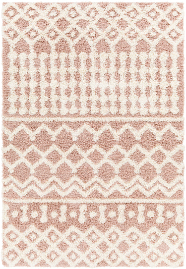 Urban Shaggy Geo Geometric Orange, DustyPink & White Rug - Medium Plus 130x170 cm (4'3'' x 5'7'')