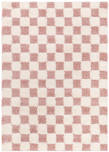 Urban Shaggy Check Modern Pink, Cream & Dusty Pink Rug - Medium Plus 130x170 cm (4'3'' x 5'7'')