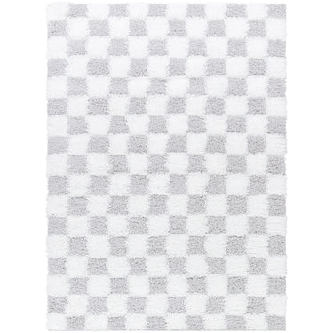 Urban Shaggy Check Modern Grey & Ivory Rug - Large Plus 160x220 cm (5'3'' x 7'3'')