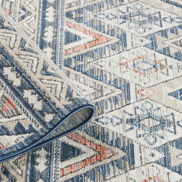 Delta Omega Navy Bohomian Tribal Geometric Motifs Rug