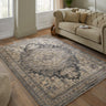 Legacy LEG01 Traditional Oriental Medallion Bordered Classic Rug in Charcoal  Cream - Medium 120x180 cm (4'x6')