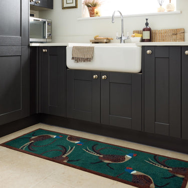 My Pattern Pheasant Green Washable Non-Slip Doormat