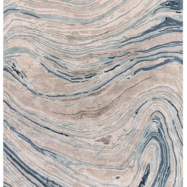 Katherine Carnaby Tuscany Silk Azzuro Marble Rug Premium Hand Woven Luxury Abstract Shiny Grey Blue Rug