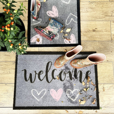 My Nylon Pattern Welcome Hearts Washable Non-Slip Modern Hallway Runner Rug - Small 50 x 75 cm (2'x2'5")
