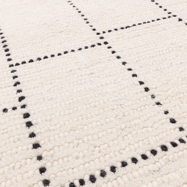 Nepal Cream Black Tile Bohomian Berber Hand Woven Wool Fringed Rug
