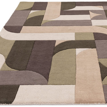 Asiatic London New Matrix Klotski MAX90 Retro Tufted Sage Green Handmade Wool Abstract Geometric Rug