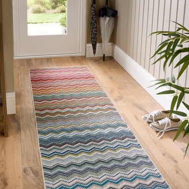 My Mat Candy Washable Home Entrance, Kitchen, Hallway, Entryway Non-Slip Rug in Zig Zag Rainbow Multi Colours in 67 x 200 cm