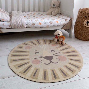 My Play Lion Kids Washable Non-Slip Soft Round Rug
