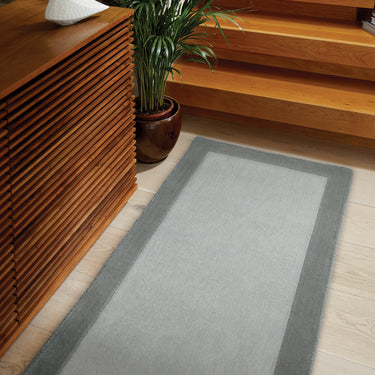 Origins Borders Hand Loom Woven Wool Bordered Rug Hallway in Grey