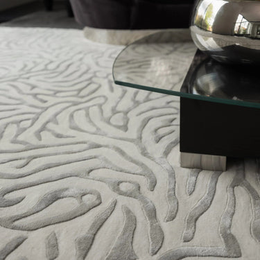 Coral 3D Effect Gunmetal Silver Handmade Wool Viscose Abstract Rug