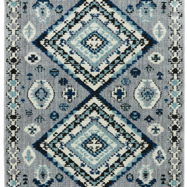 Cyrus CY08 Ines Traditional Moroccan Tribal Berber Style Fringed Soft Rug in Blue Grey Small Size 80 x 150 cm