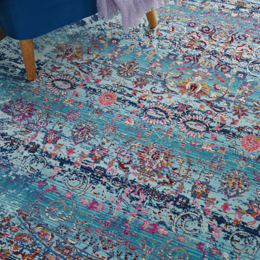 Nourison Kashan VKA02 Distressed Floral Classic Blue Polypropylene Persian Oriental Traditional Rug