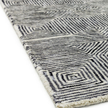 Asiatic London Camden Tufted Kaleidescope Black White Wool Viscose Geometric Textured Rug