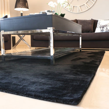Guru Karma Luxury Silky Black Hand-Loomed Viscose Textured Rug 120x170 cm
