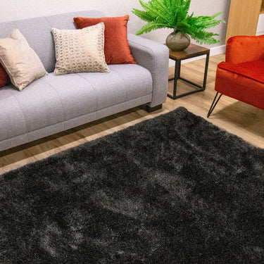 Indigo Plain High Pile Sparkle Soft Shaggy Grey Rug