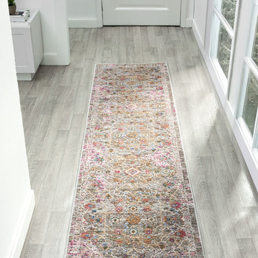 Soujorn Jebel Modern Traditional Bordered Floral Rug, Hall Runner in Multi Coloured - Runner 60x240 cm (2'8')
