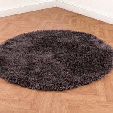 Boston Plain Thick Soft Fluffy Plush Silky Sparkle Shaggy Rug Round in Charcoal
