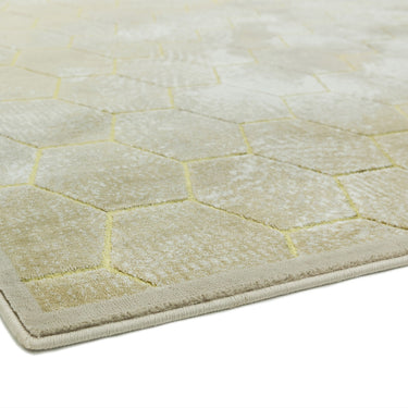 Quantum Honeycomb Print QU05 High Shine Rug in Beige Gold