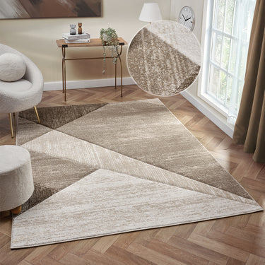 Orbit Tundra 3D Beige Abstract Geometric Textured Hallway Runner Rug