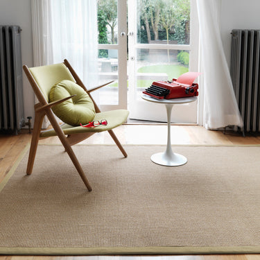 Sisal Jute Plain Non-Slip Linen Natural with Sage Green Border Rug & Runner - Medium 120x180 cm (4'x6')