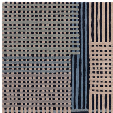 Asiatic London Aspect Blue Multi Hand-Tufted Basketweave Pattern Handmade Wool Abstract Textured Rug