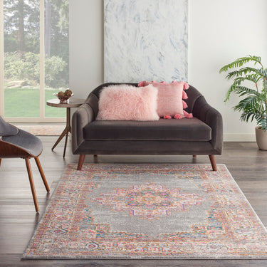 Nourison Passion PSN03 Traditional Medallion Persian Rug in Grey