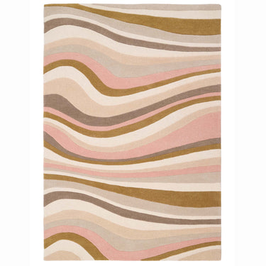 Acasta Wave Abstract Wool Rug in Blush Pink, Cream & Beige Rug