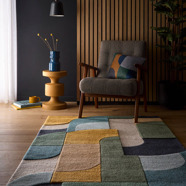 Origins Retro Deco Tufted Multicolour Wool Rug